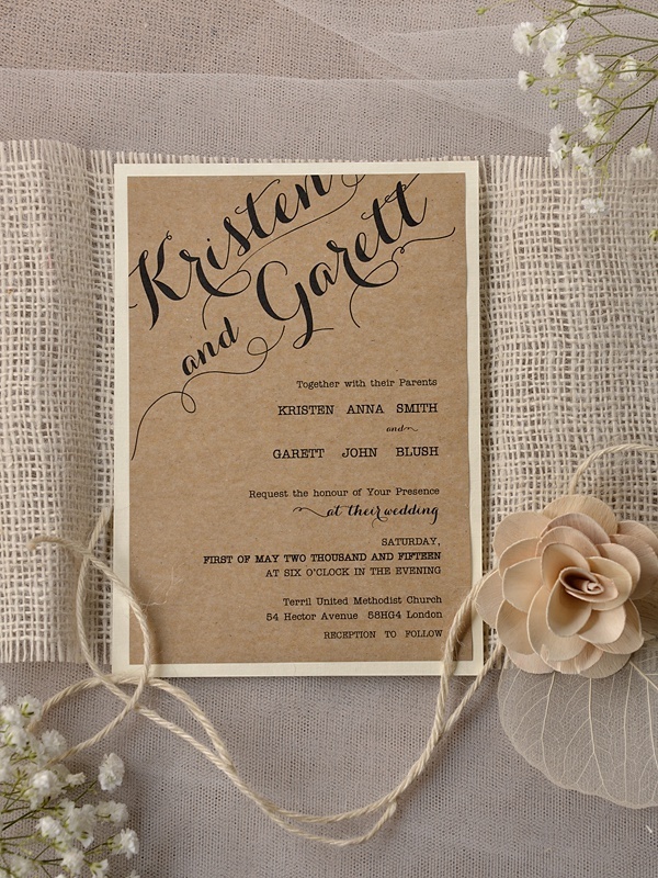 Custom Retro Flower Linen Design Paper Craft Envelope Wedding Invitation