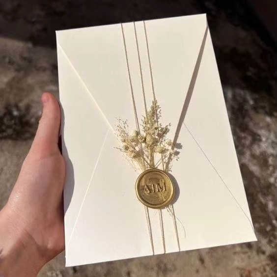 Luxury Glass and Acrylic Wedding Invitations with Wax Sealing and Dried Flowers for Valentine's Day Marriage Envelope