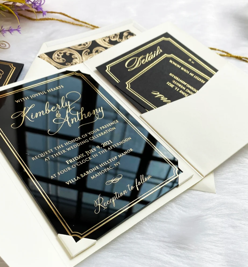 Hotsale Luxury Hot Stamping Gold Mirror Acrylic Letters Acrylic Wedding Invitation